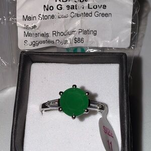 Green Jade Rhodium-Plated Ring
